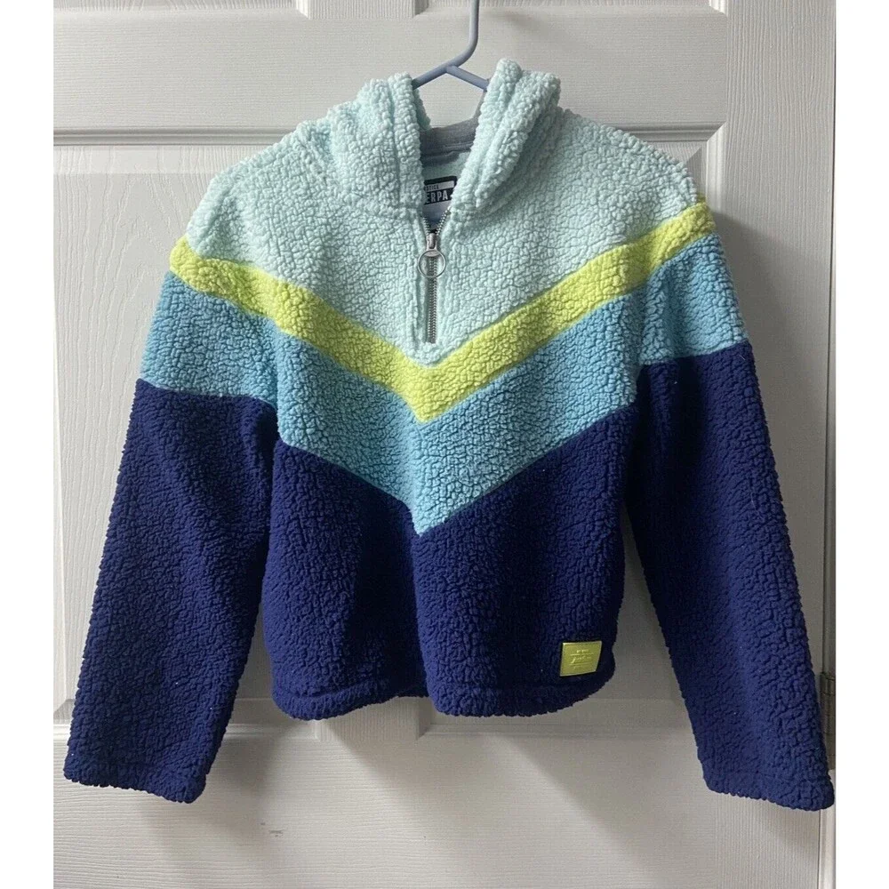 Justice Fleece Quarter Zip Sweater Girl 14 Sherpa Multi Pullover Colorblock